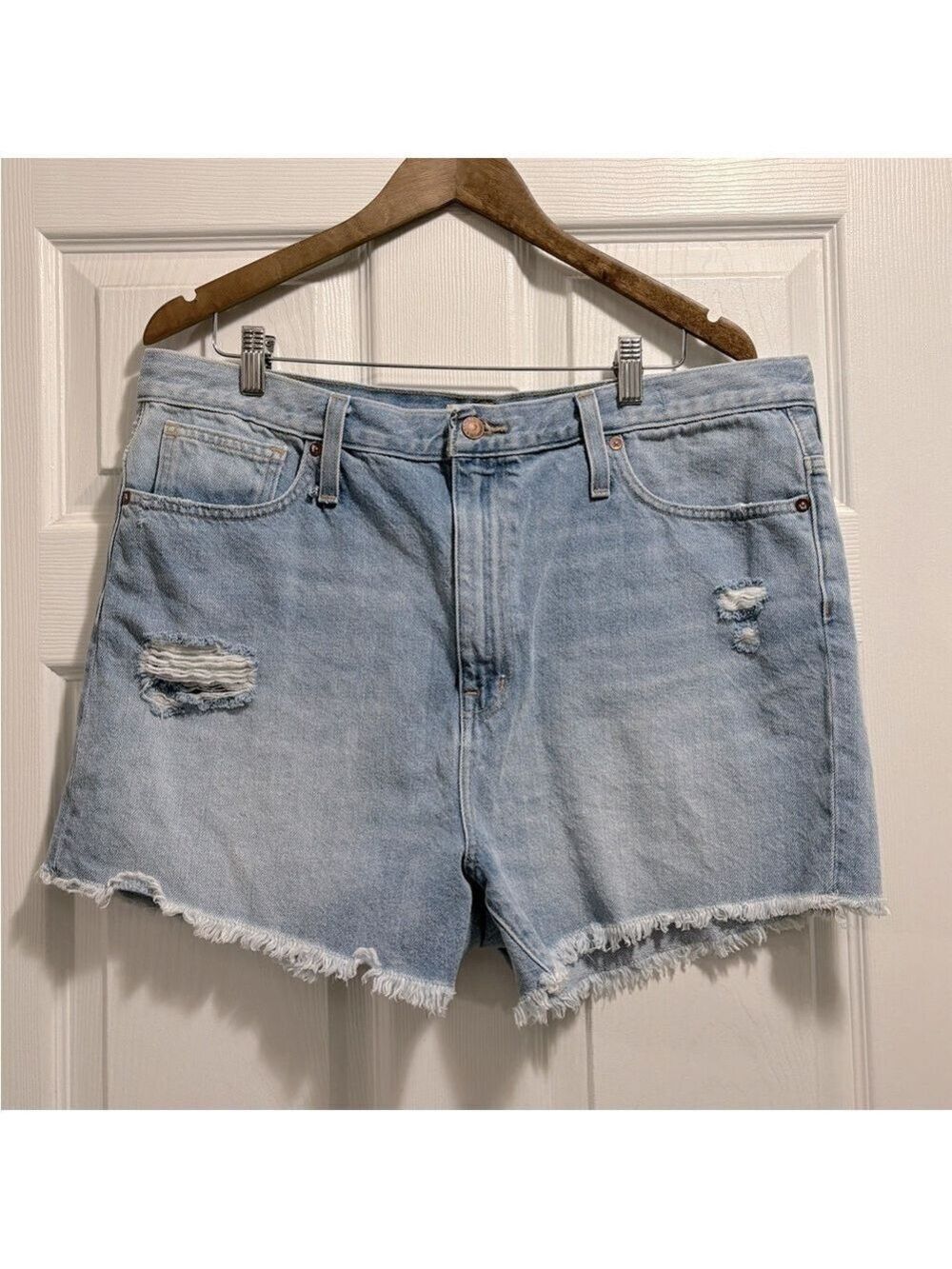 Madewell The MomJean Short Denim Mom Jeans Shorts Distressed Frayed Hem Size 33
